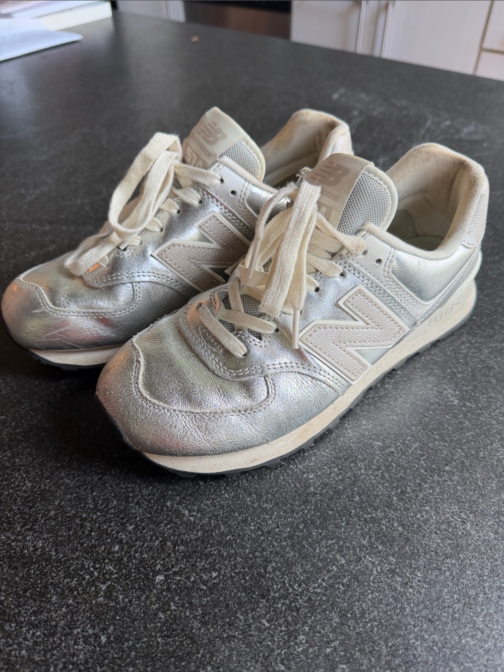 New Balance Silver Iridescent Lace-Up Sneakers
